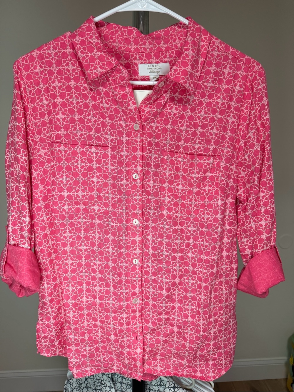 Charter Club Pink Floral Geometric Button-Up Shirt